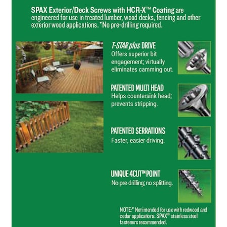 Spax No, 10 x 2-1/2'' T20 Plus Flat Head HCR-X, Exterior Rated Deck Screw, 81 Ct. 4191670500604