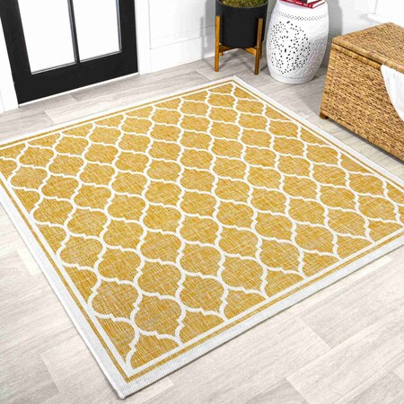 Jonathan Y Trebol Moroccan Trellis Textured Weave Yellow/Cream 5 ft Square Indoor/Outdoor Area Rug SMB109F-5SQ
