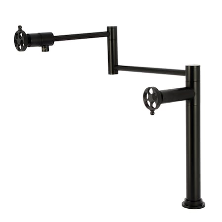 Kingston Brass Deck Mount Pot Filler Faucet with Knurled Handle, Matte Black KS4700RKZ
