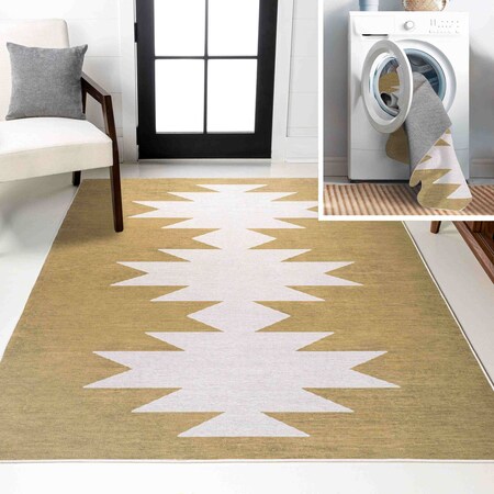 Jonathan Y Chayton Minimalist Geometric Non-Slip Machine-Washable Moss/Cream 3 ft. x 5 ft. Area Rug WSH110B-3