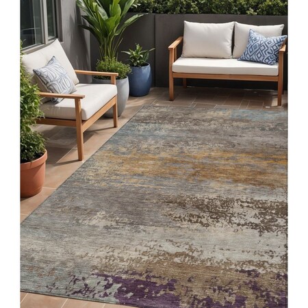 Homeroots 5' X 8' Brown Gray And Purple Abstract Washable Indoor Outdoor Area Rug 630832