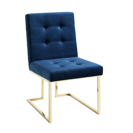 Homeroots Set of Two Tufted Navy Blue And Gold Upholstered Velvet Dining Side Chairs 543554