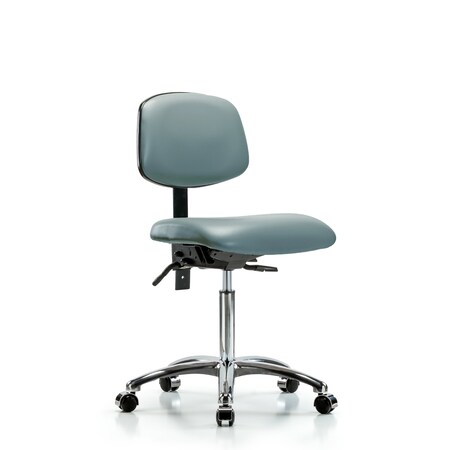 Blue Ridge Ergonomics Vinyl Chair Chrome, Med Bench, Casters, Storm BR-VMBCH-CR-T0-A0-NF-CC-8822