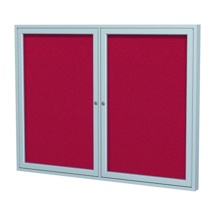 Ghent 2 Door Enclosed Fabric Bulletin Board, Satin Aluminum Frame, 4'H x 5'W, Red PA24860F-98