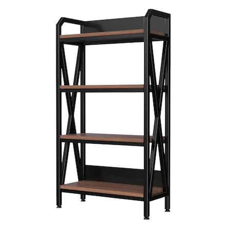 Homeroots 56" Black And Brown Metal and Wood Four Tier Etagere Bookcase 683395