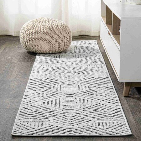 Jonathan Y Jordan High-Low Pile Art Deco Geometric White/Black 2 ft. x 10 ft. Indoor/Outdoor Runner Rug SBH103A-210
