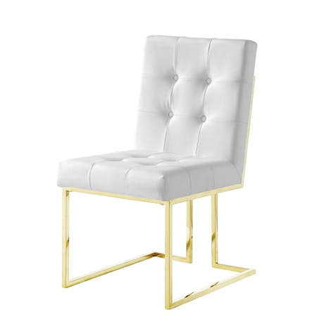 Homeroots Set of Two Tufted White and Gold Upholstered Faux Leather Dining Side Chairs 543550
