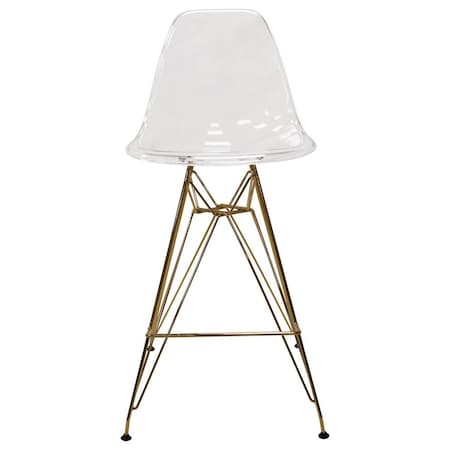 Leisuremod Cresco Modern Acrylic Barstool with Gold Chrome Base and Footrest, Clear CBG26CL