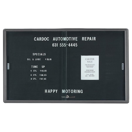 Aarco Enclosed Radius Design Directory w/Sliding Tempered Glass Doors Black Felt/Medium Gray, 36''Hx60''W RSD3660GB
