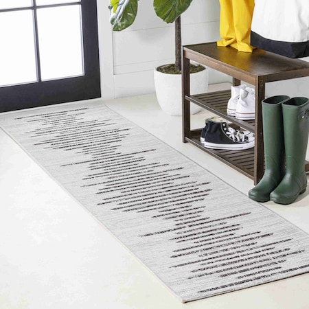 Jonathan Y Zolak Berber Stripe Geometric Ivory/Black 2 ft. x 20 ft. Indoor/Outdoor Runner Rug SMB124D-220