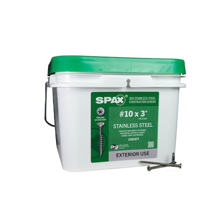 Spax #10 x 3 in Exterior Stainless Steel Wood Deck Screws Flat Head T-Star Plus Bulk Pail, 1500PK 3197000500750