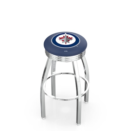 Holland Bar Stool Co 30" Chrome Winnipeg Jets Swivel Bar Stool, Accent Ring L8C3C30WinJet