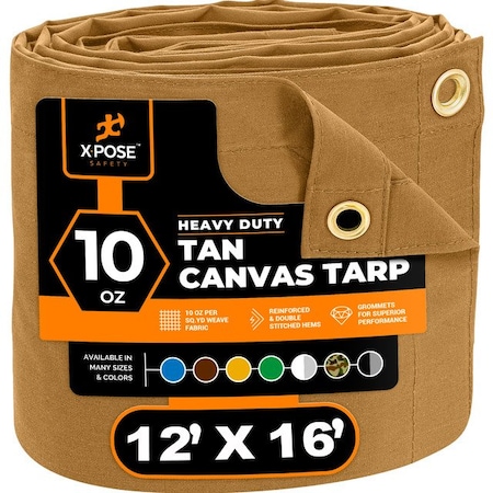 Xpose Safety Tarp, 12 ft X 16 ft, 10 oz, Tan, Canvas CTT10-1216-X