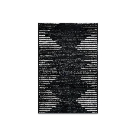 World Rug Gallery Bohemian Stripe Stain Resistant Area Rug 2 ft 7 in x 4 ft Black 385BLACK27X4