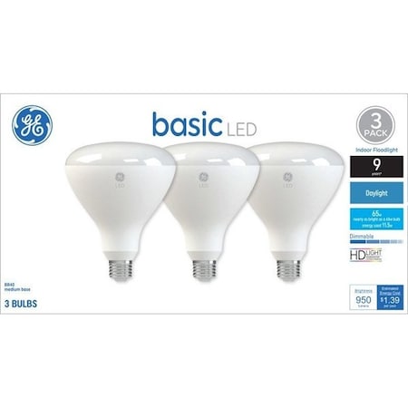 Ge LED Light Bulb, Spot and Flood, BR40 Lamp, 65 W Equivalent, Yes, Frosted, 3PK 46991