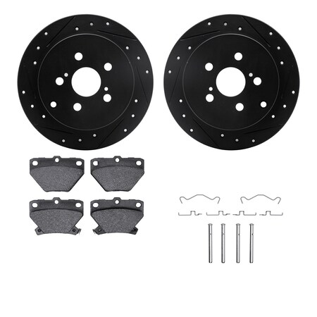 Dynamic Friction Co DFC Rotors-Drilled & Slotted-Black w/ 5000 Advanced Brake Pads Incl Hdw 8512-76084
