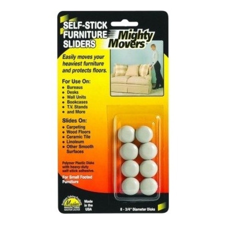 Master Caster Furniture Glide, Self-Stick, Round, 3/4, PK8 87001