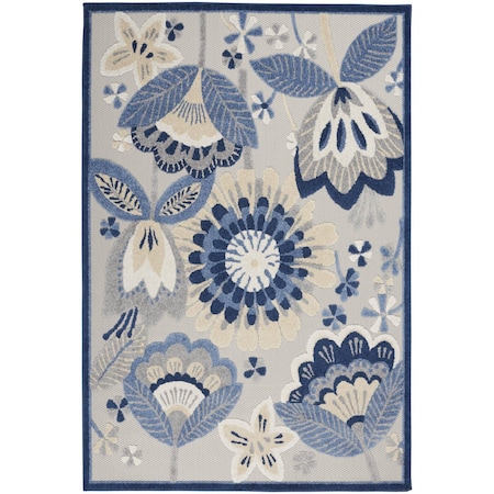 Homeroots 4' X 6' Blue And Gray Floral Indoor Outdoor Area Rug 546838