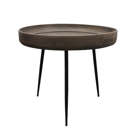 Homeroots 18" Black And Gray Solid Wood And Iron Round End Table 488552