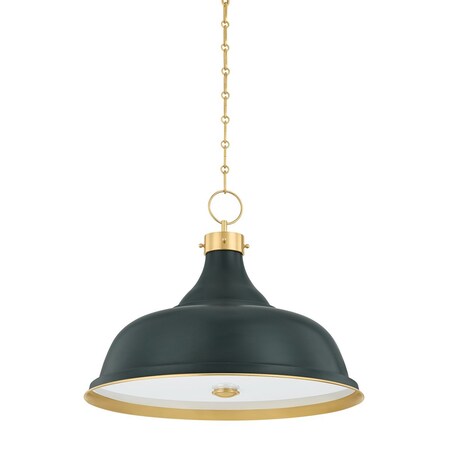 Hudson Valley Lighting Painted No. 1 4 Light Pendant in Aged Brass/Soft Studio Green by Mark D. Sikes MDS300L-AGB/SSG