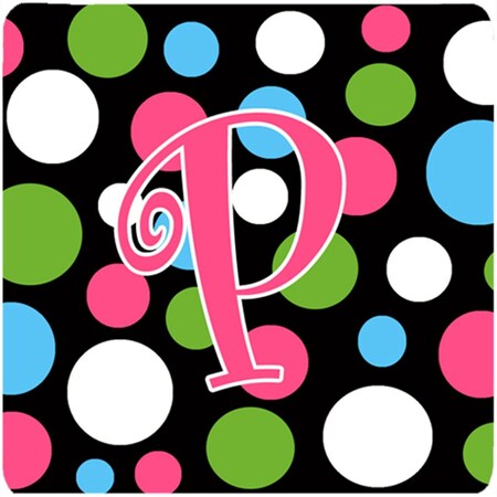 Carolines Treasures Monogram - Polkadots And Pink Foam Coasters - Set 4- Initial Letter P CJ1038-PFC