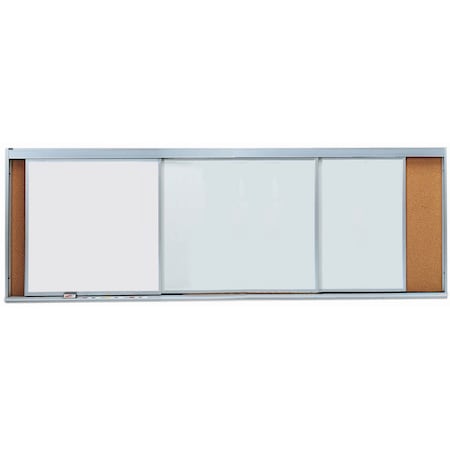 Aarco Horizontal Sliding Unit, w/ 3 Tracks, Green Porcelain Chalkboard Panel, 48''Hx144''W HSU412-3C