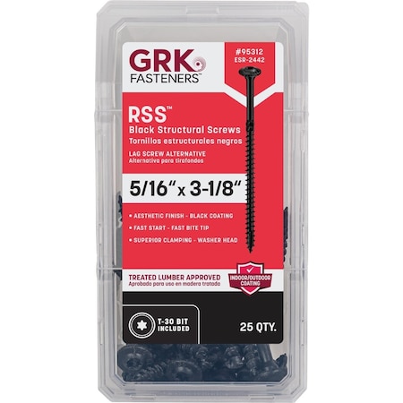 Grk Fasteners GRK RSS 5/16'' x 3-1/8'' Star Drive Washer-Head Black Structure Screw, 25 Ct. 95312