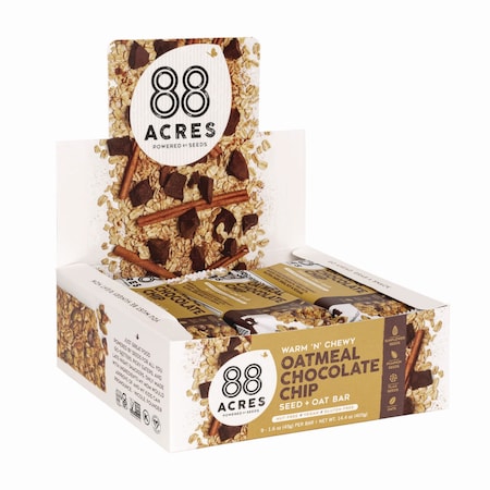 88 Acres Warm N Chewy Gluten-Free Oatmeal/Chocolate Chip Seed and Oat Bar, 1.6 oz Bar, 9PK ACY11049