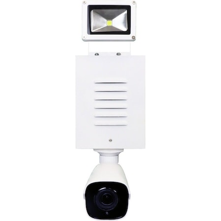 Speco Technologies Indoor/Outdoor Digital Deterrent box with built-in light, 4MP IP bullet with Advanced AI & Siren DD2
