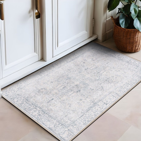 World Rug Gallery Vintage Inspired Distressed Machine Washable Area Rug 2 ft x 3 ft Blue 6031BLUE2X3