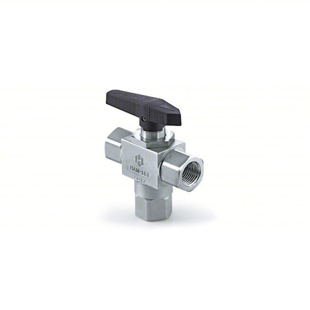 Ham-Let Manual 3-Way Ball Valve, 1/4", 316 SS H-6810-SS-N-1/4-PST