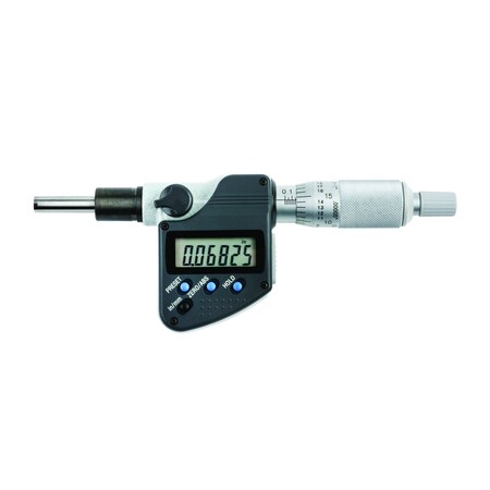 Mitutoyo Digimatic Micrometer Head, 25mm range, plain stem, flat (carbide tip) spindle face 350-381-32