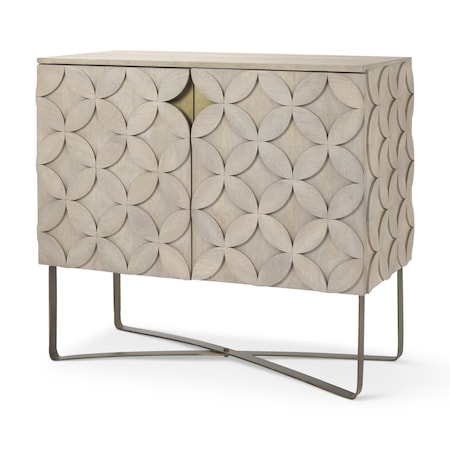 Homeroots 19in Brown and Gold Solid Wood and Metal Accent Cabinet With Two Doors 727713