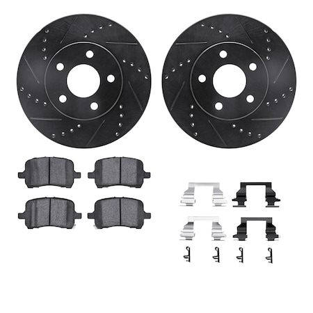 Dynamic Friction Co DFC Rotors-Drilled & Slotted-Black w/ 5000 Advanced Brake Pads Incl Hdw 8512-47016