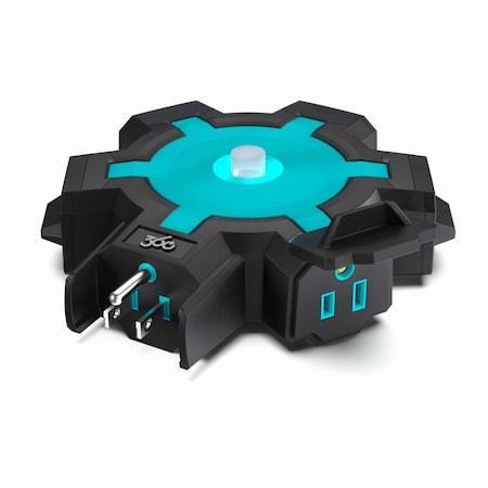 360 Electrical Heavy-Duty 5-Outlet Outdoor Adapter PowerHubXL, Aqua/Grey 3E0782-AQG6NA