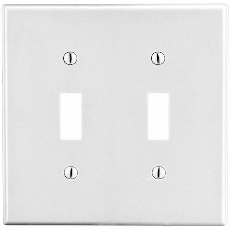Hubbell Wiring Device-Kellems Toggle Switch Wall Plate, Number of Gangs: 2 Plastic, Satin Finish, White P2W