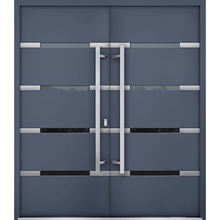 Vdomdoors Steel Double Doors Deux 1105 Gray Graphite Stainless Inserts Single Modern Painted DEUX1105DEXD-GRE-RH-W72 x H80