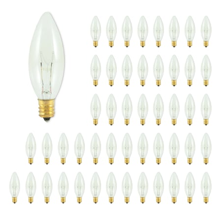 Bulbrite 15-Watt B8 Clear Dimmable Candelabra Base (E12) Incandescent Light Bulb 2700K, 50PK 861984