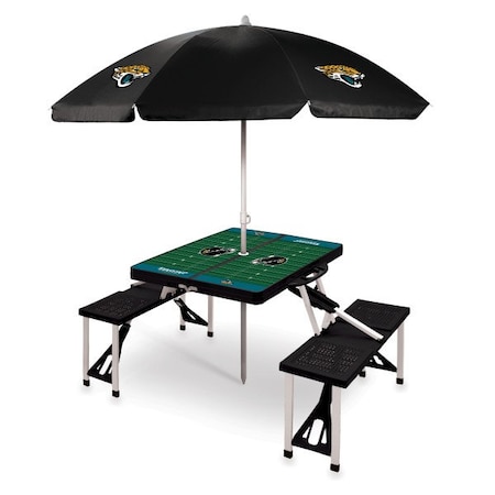 Picnic Time Family Of Brands Jacksonville Jaguars - Picnic Table Portable Folding Table with Seats and Umbrella, (Black) 811-02-175-155-2