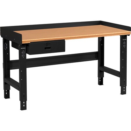 Global Industrial 60 x 30 Adj Height Workbench w/Drawer, Black- Shop Top Safety Edge Top 183984ABK
