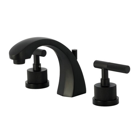 Kingston Brass Widespread Bathroom Faucet with Knurled Handle and Brass Pop-Up, Matte Black KS4980KNL