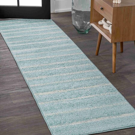 Jonathan Y Williamsburg Minimalist Stripe Turquoise/Cream 2 ft. x 8 ft. Runner Rug MOH201B-28