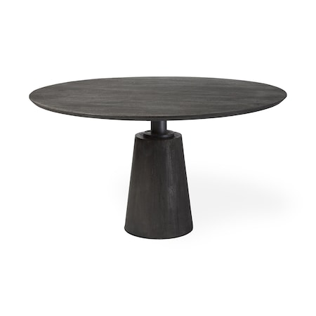 Homeroots 54" Brown Solid Wood and Iron Pedestal Base Round Top Dining Table 380465
