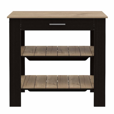 Homeroots Black and Natural 40in Kitchen Island With Storage 474094