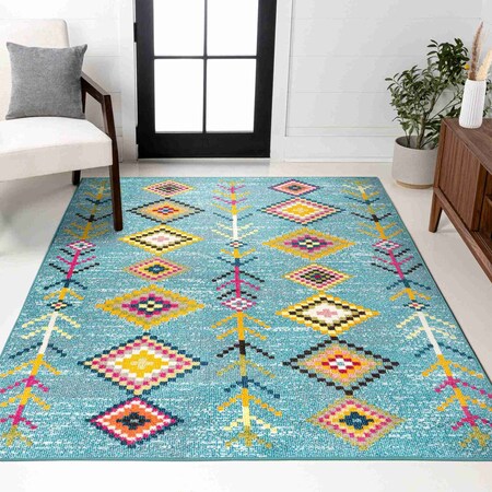 Jonathan Y Tribal Love Geometric Light Blue/Multi 4 ft. x 6 ft. Area Rug MOH105D-4