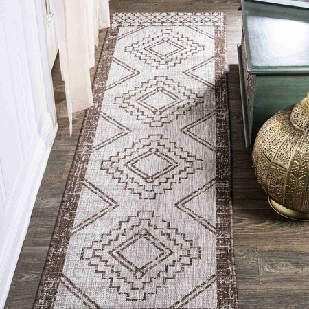 Jonathan Y Marokko Diamond Tribal Medallion Beige/Brown 2 ft. x 10 ft. Indoor/Outdoor Runner Rug SMB127A-210