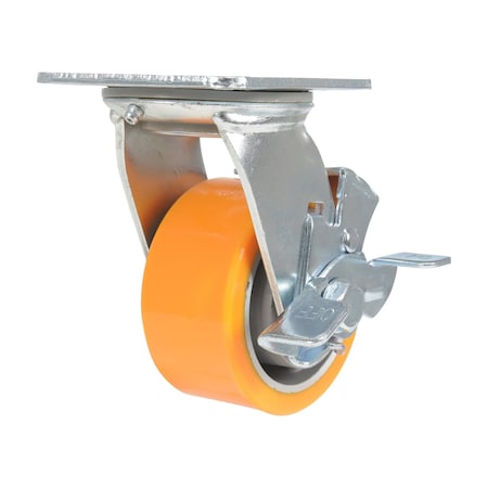 Vestil Polyurethane Swivel With Brake Caster 4 In. Diameter x 2 In. Width 660 lb Orange/Gray CST-VE-4X2PUA-SWB