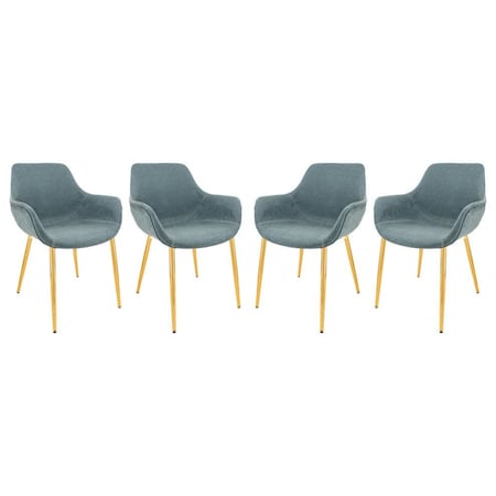 Leisuremod Markley Modern Leather Dining Arm Chair with Gold Metal Legs, Peacock Blue, 4PK ECG26BU4