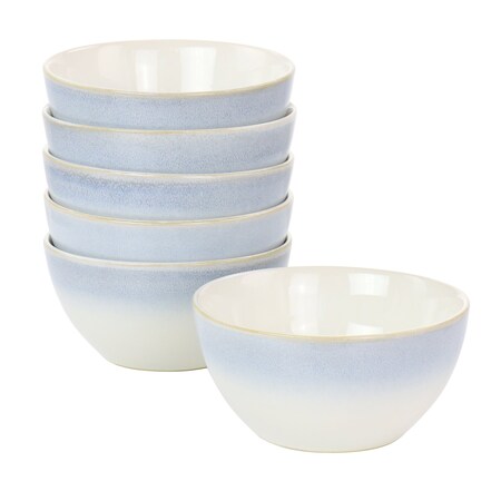 Martha Stewart Blue Rim 6 Inch 6 Piece Stoneware Cereal Bowl Set 129273.01