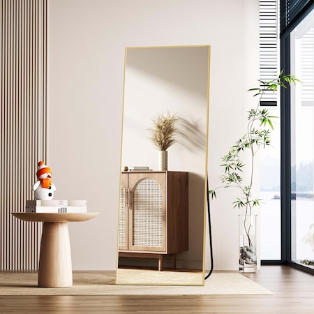 Simple Deluxe Full Length Mirror, Floor Mirror with Stand, Mirror Full Length for Home Wall Decor, Aluminum Frame 3A88MIROZJ2164GLD